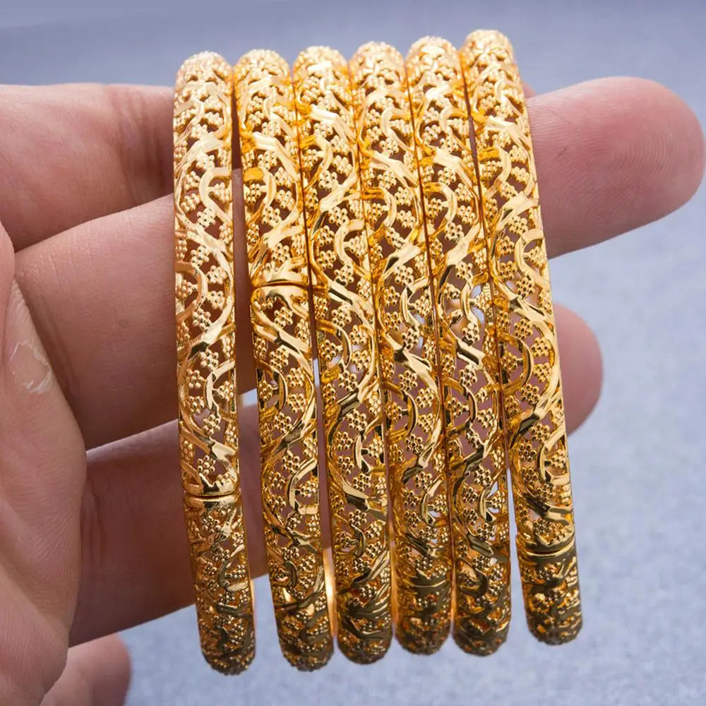 M&T Wear - 24k 6Pcs Gold Color Dubai India Bangles for Women