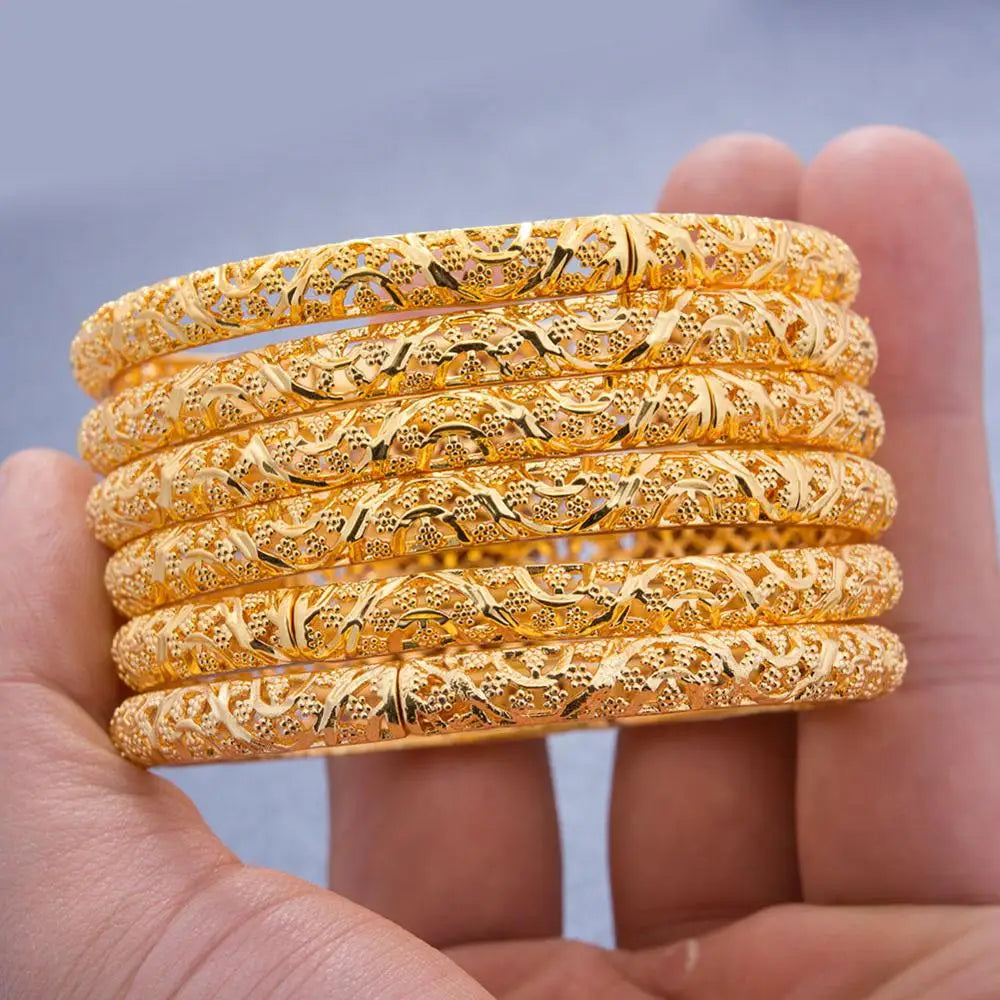 M&T Wear - 24k 6Pcs Gold Color Dubai India Bangles for Women