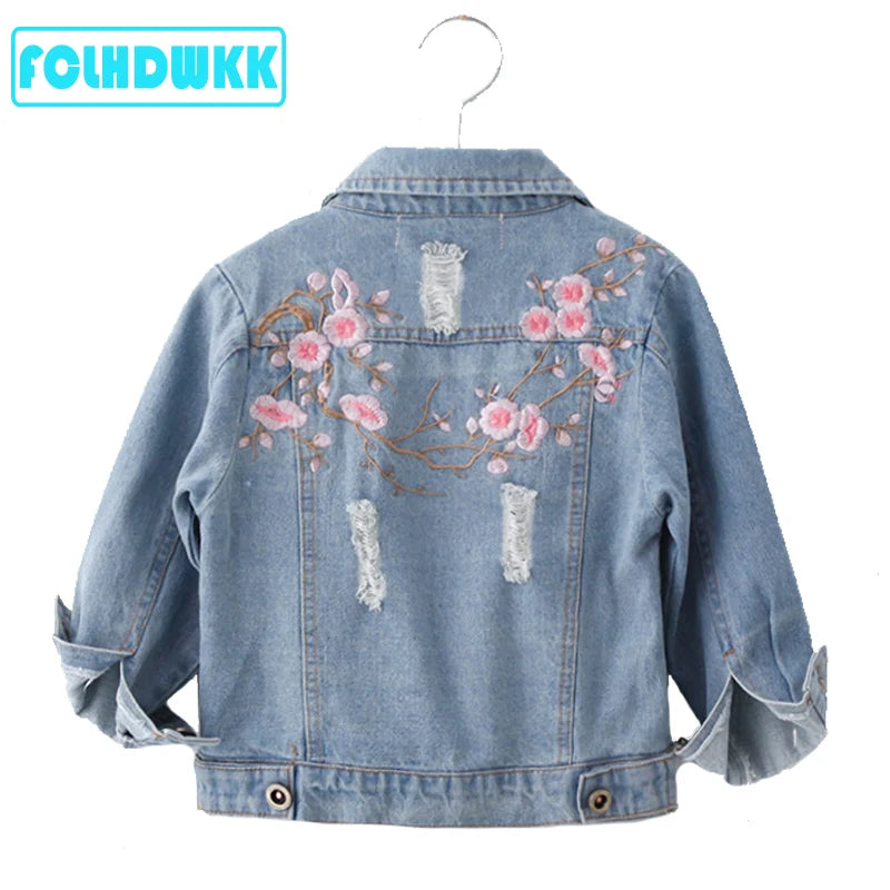 M&T Wear - Girls Jeans  Jackets Kids Coats Outerwear Embroidered Long Sleeve Button Denim Jackets For Girls Clothes 2-8 - M&T Wear