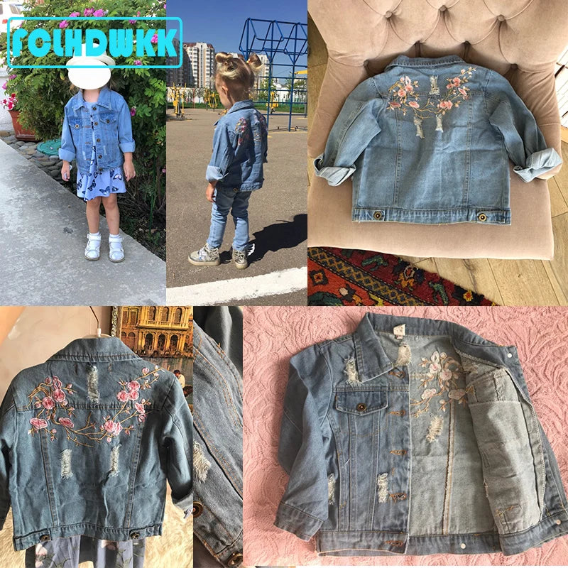M&T Wear - Girls Jeans  Jackets Kids Coats Outerwear Embroidered Long Sleeve Button Denim Jackets For Girls Clothes 2-8 - M&T Wear
