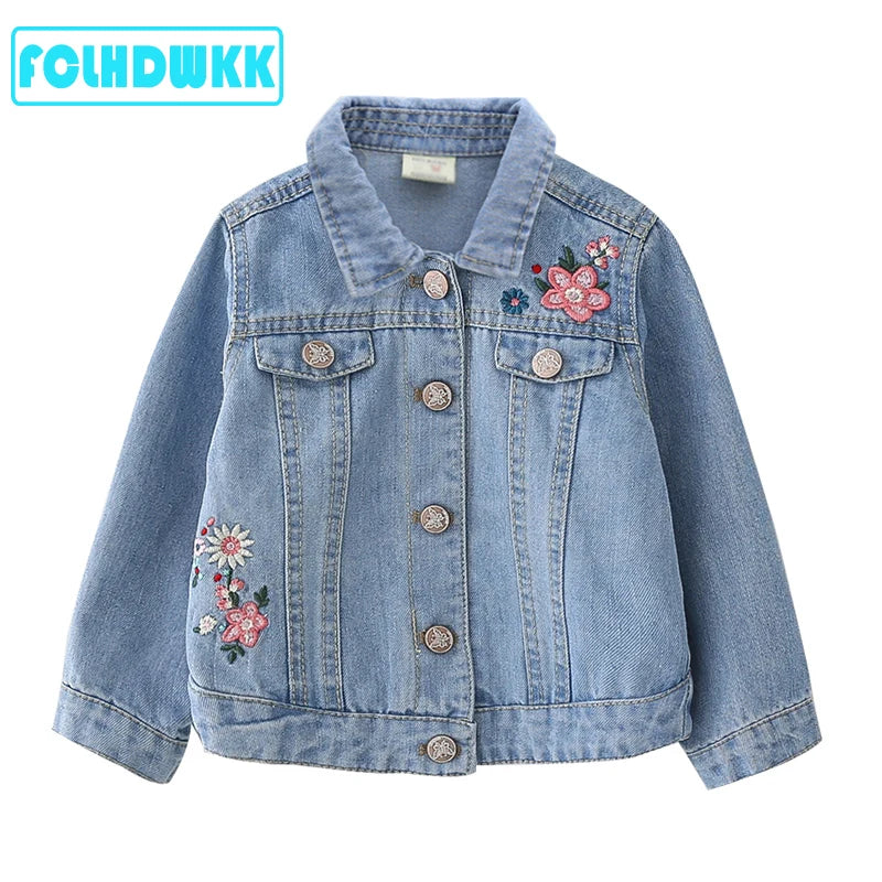 M&T Wear - Girls Jeans  Jackets Kids Coats Outerwear Embroidered Long Sleeve Button Denim Jackets For Girls Clothes 2-8 - M&T Wear