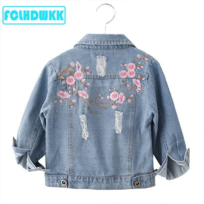 M&T Wear - Girls Jeans  Jackets Kids Coats Outerwear Embroidered Long Sleeve Button Denim Jackets For Girls Clothes 2-8 - M&T Wear