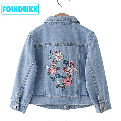 M&T Wear - Girls Jeans  Jackets Kids Coats Outerwear Embroidered Long Sleeve Button Denim Jackets For Girls Clothes 2-8 - M&T Wear