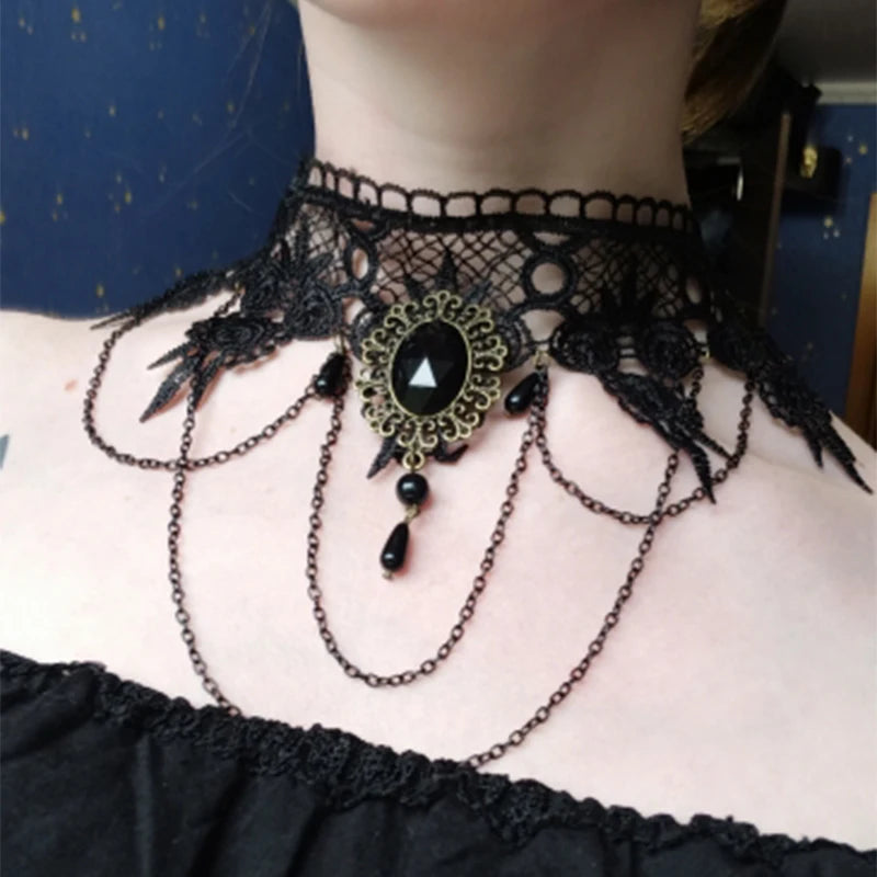 M&T Wear - Elegant Lace Rhinestone Choker Necklace for Women