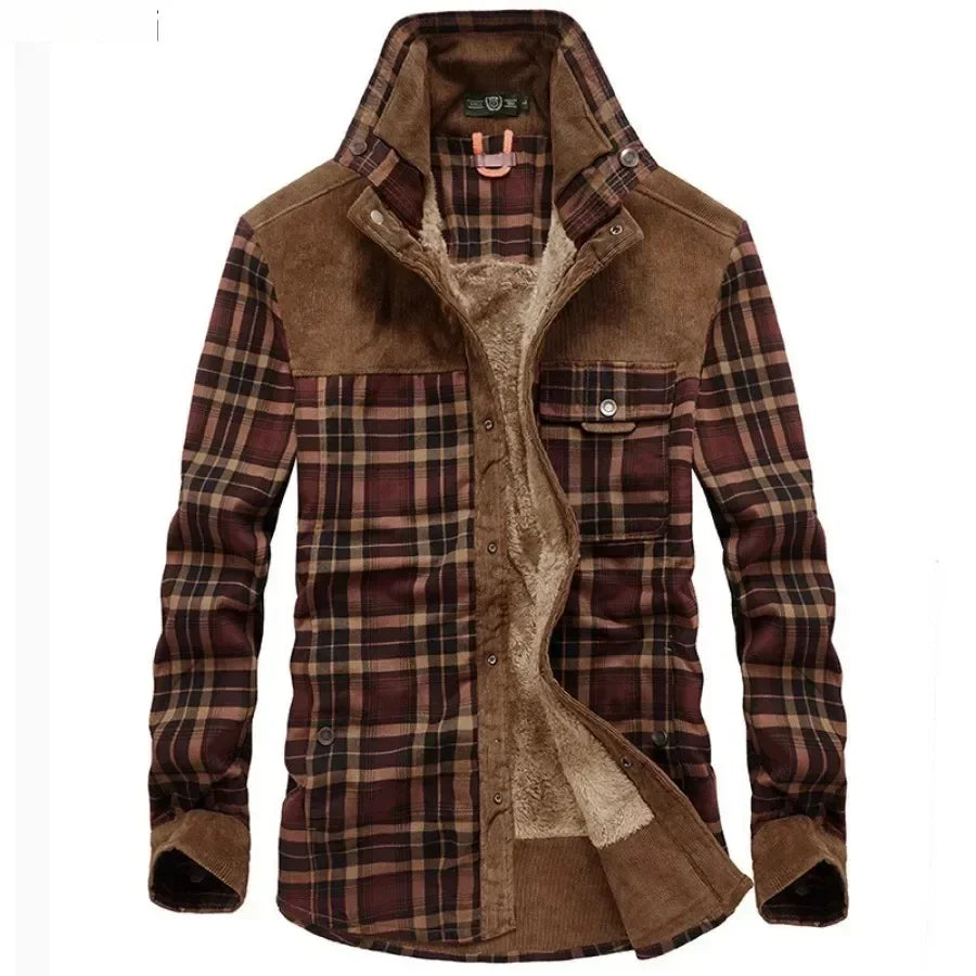 M&T Wear - Men's Windproof Plaid Fleece Shirt Jacket