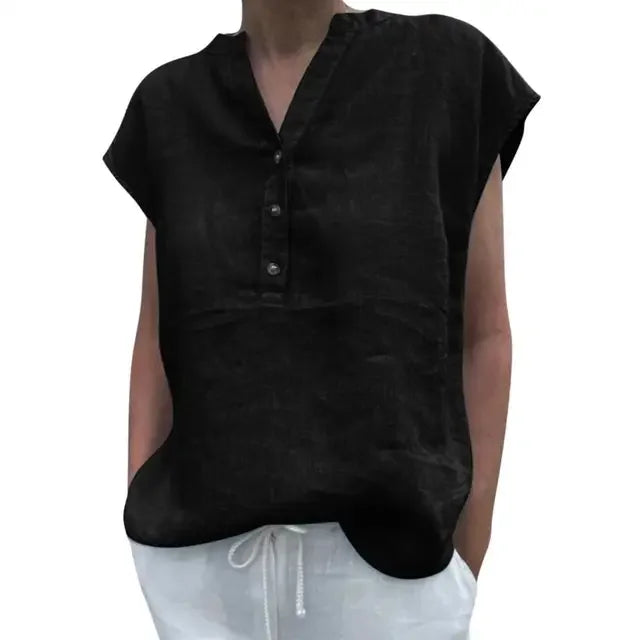 M&T Wear - Women's Cotton Linen V-Neck Summer Blouse