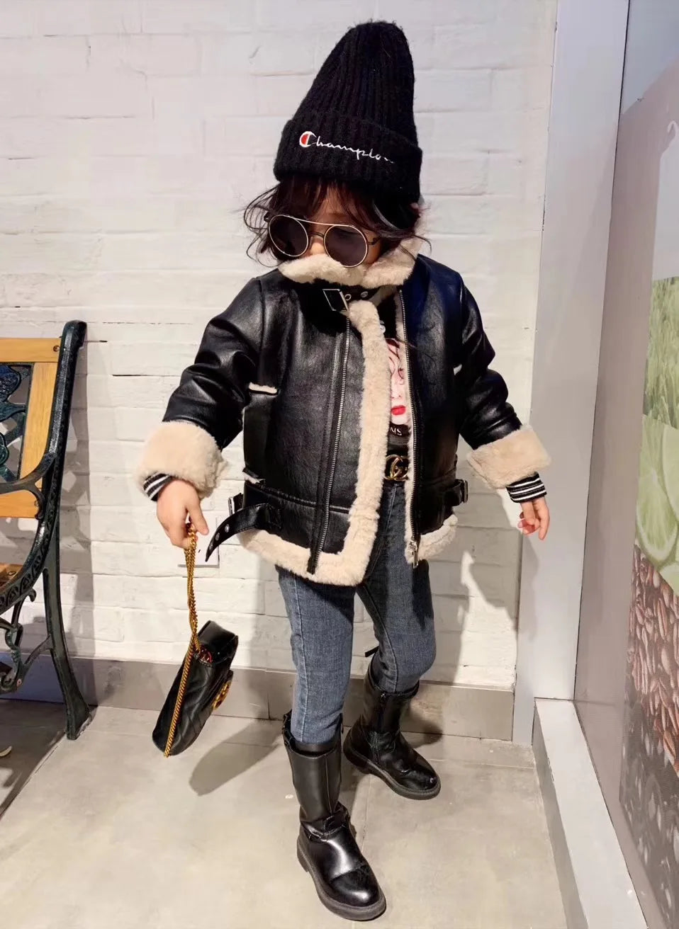 M&T Wear - Girls Jacket Leather Motorcycle Kids Coats Fleece Children Jacket Winter Autumn - M&T Wear