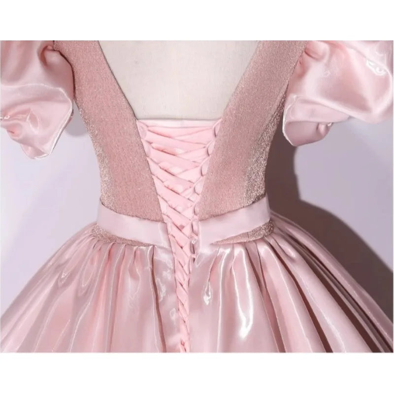 Princess Sleeve Satin & Mesh Evening Gown