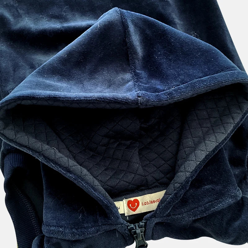 M&T Wear - Girl school vest navy velour lining hooded