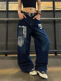 Retro Personality Print High-Waisted Wide-Leg Jeans