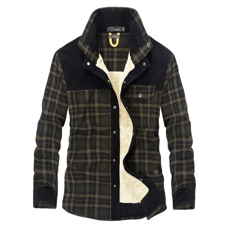 M&T Wear - Men's Windproof Plaid Fleece Shirt Jacket