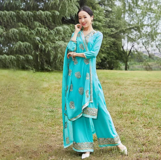 M&T Wear - Traditional Women's Ethnic Dance Costume Sari Next  Chaabi Three Piece Set