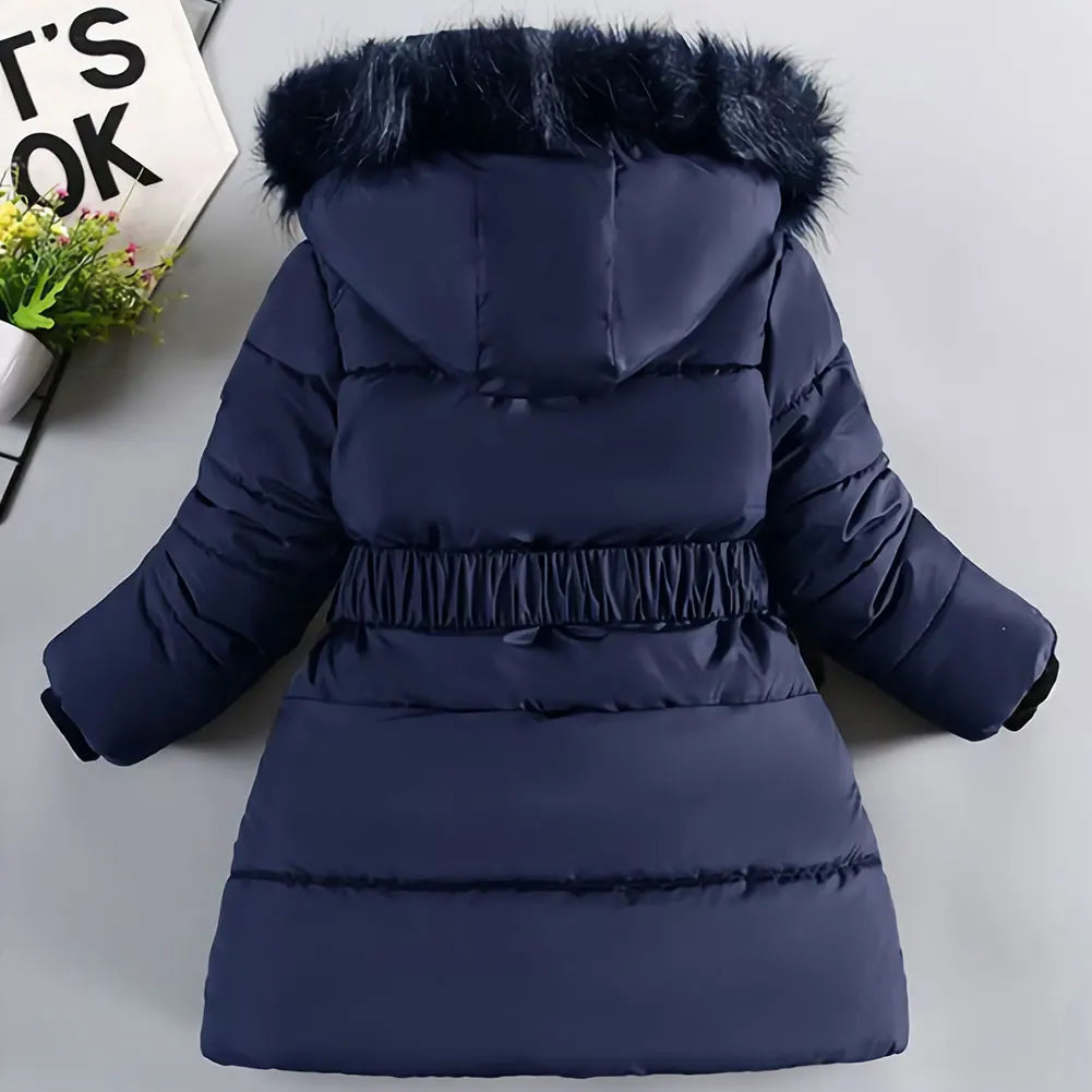 M&T Wear - Children's Winter Jacket Thick Warm Fur Collar Hood Beads Elastic Waist Teens Girls Down Coat,Fashion Windproof Kids Overcoat - M&T Wear