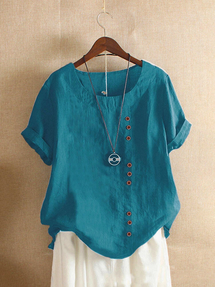 Vintage Harajuku Cotton-Linen Button Tee