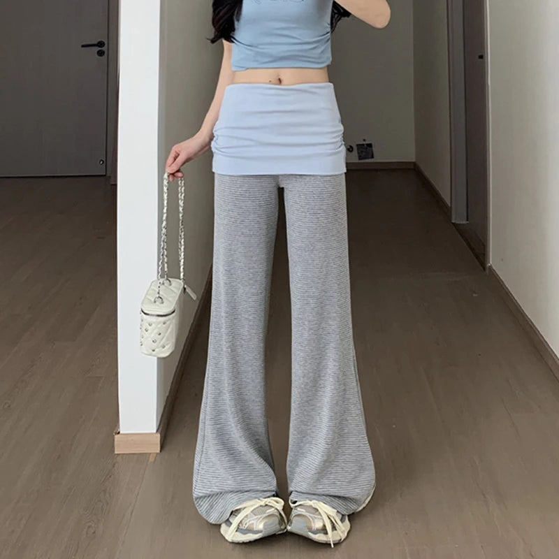 Y2K Striped Patchwork Flared Trousers
