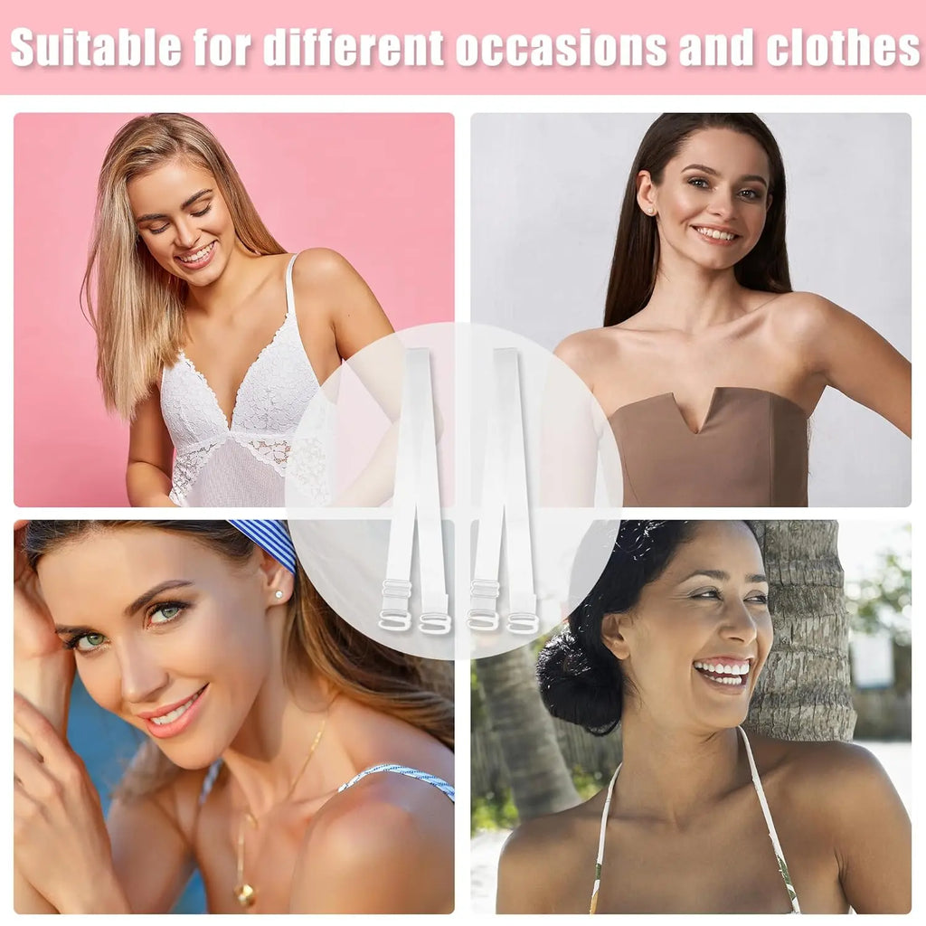 M&T Wear - 3 Pairs Invisible Clear Silicone Non-Slip Bra Straps