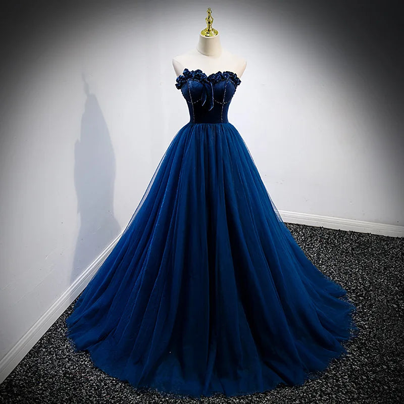 Dark Blue Strapless "Conductor" Evening Gown