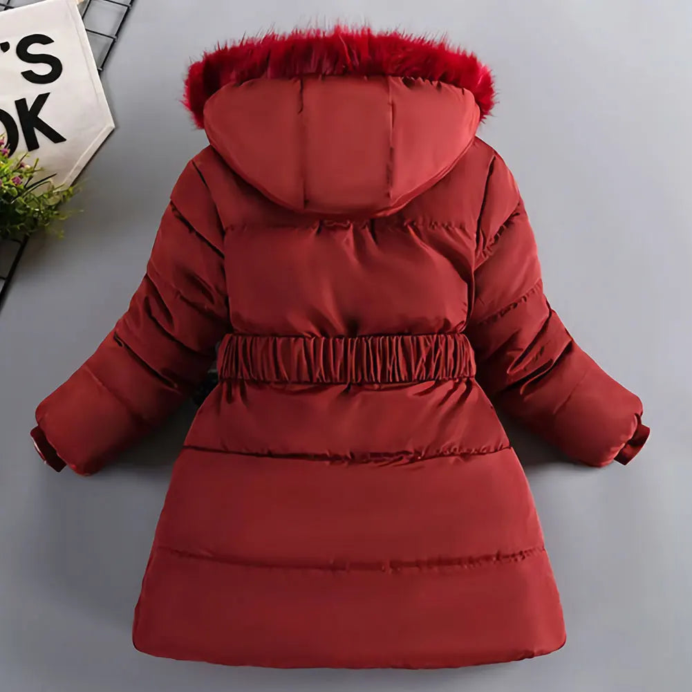 M&T Wear - Children's Winter Jacket Thick Warm Fur Collar Hood Beads Elastic Waist Teens Girls Down Coat,Fashion Windproof Kids Overcoat - M&T Wear