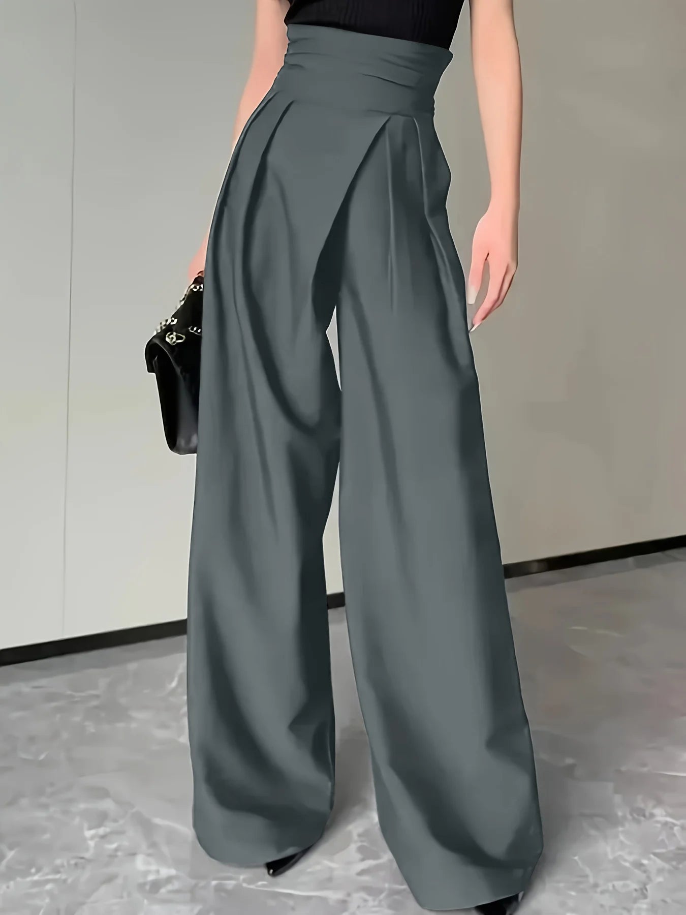 High-Waist Pleated Wide-Leg Suit Pants