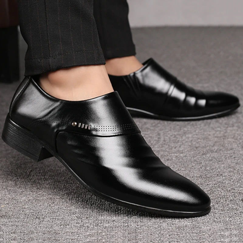 M&T Wear - Men's Black PU Leather Business Slip-On Loafers