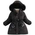 M&T Wear - Children's Winter Jacket Thick Warm Fur Collar Hood Beads Elastic Waist Teens Girls Down Coat,Fashion Windproof Kids Overcoat - M&T Wear