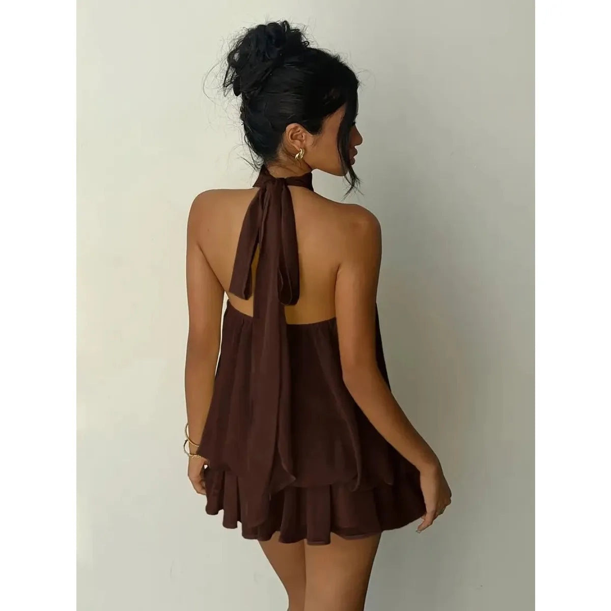 Women's Halter Neck Backless Tie-Front Dress