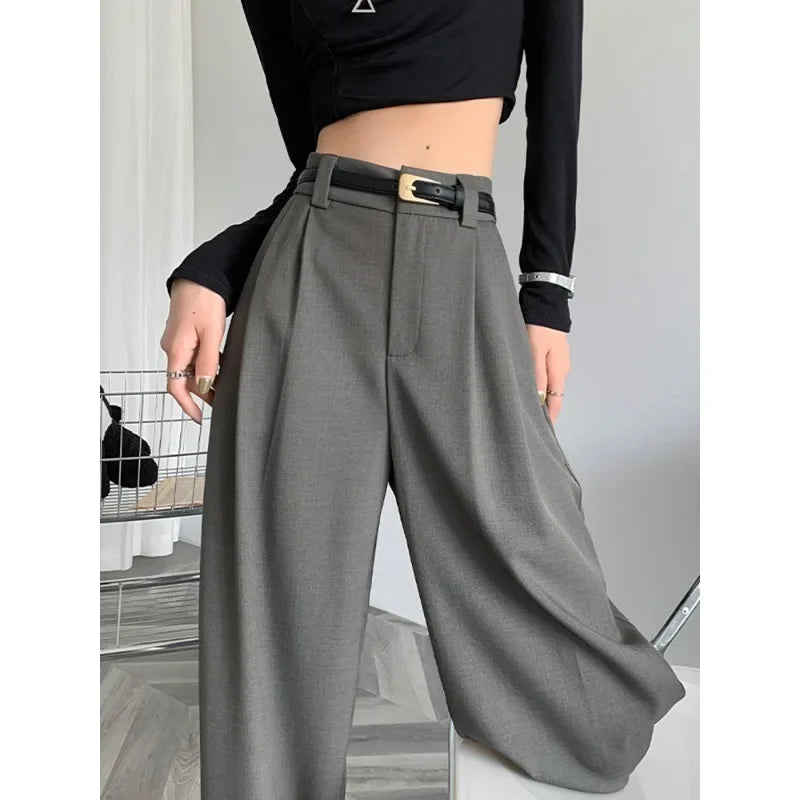Elegant High-Waist Wide-Leg Suit Trousers