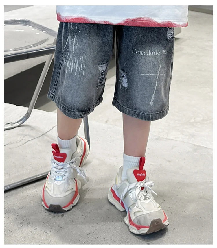 M&T Wear - Boys’ Black Ripped Loose Fit Denim Shorts