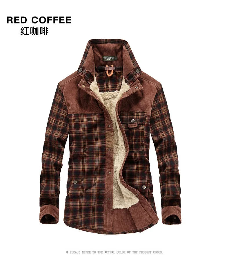 M&T Wear - Men's Windproof Plaid Fleece Shirt Jacket