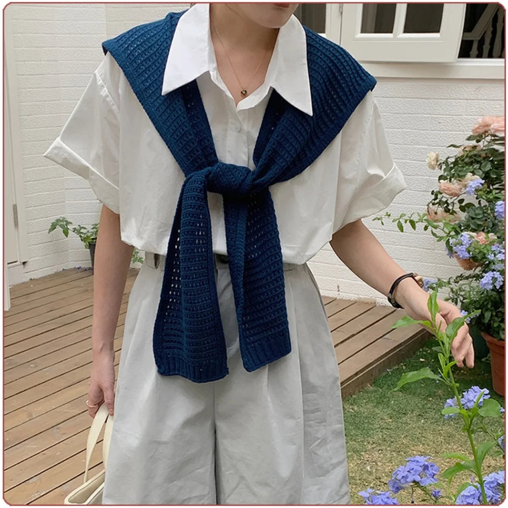 M&T Wear - Korean Knitted Shawl Winter Air Conditioning Fake Collar Neck Guard Knit Thin Knotted Cape Shoulder Warm Scarf For Women - M&T Wear