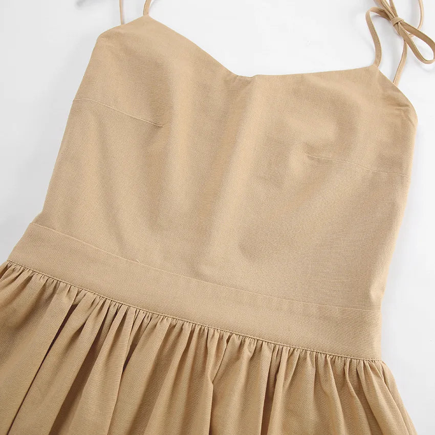 Elegant Backless A-Line Linen-Look Dress