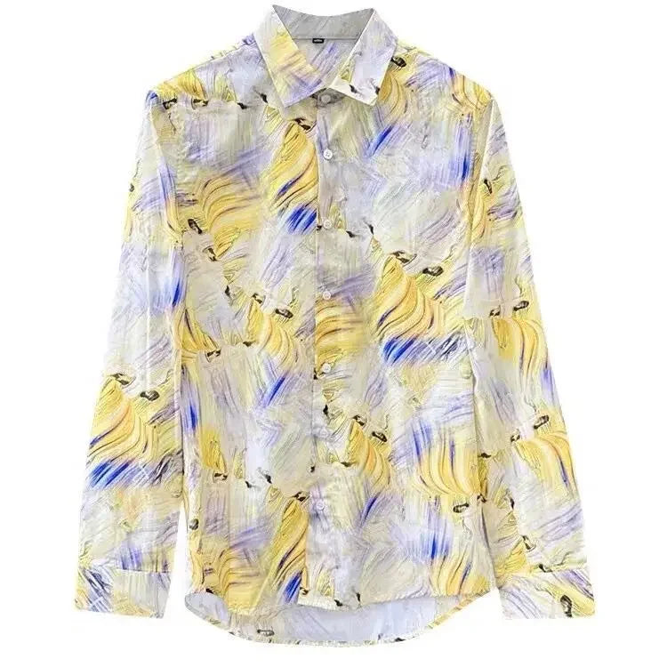 M&T Wear - Spring and Autumn High-end Long-sleeved Men's Fancy Shirt Micro-Stretched Slim Personalized Fashion Printed Shirt - M&T Wear