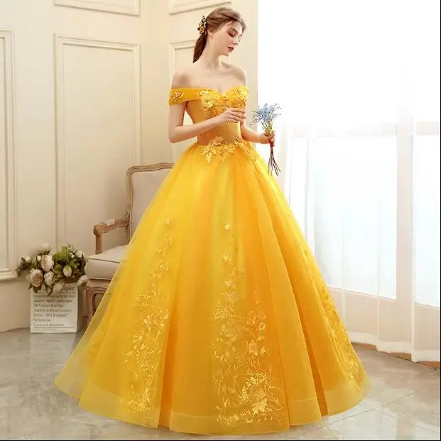 Luxury Gold Lace Quinceanera Ball Gown