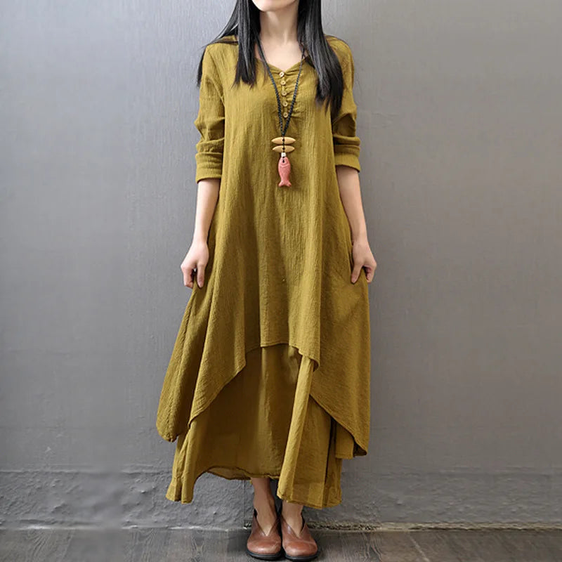 Mori Girl Style Vintage Cotton-Linen Dress