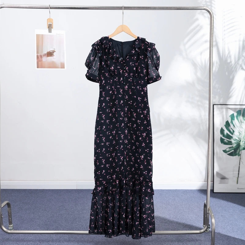 Elegant Lace-Trim V-Neck Maxi Dress