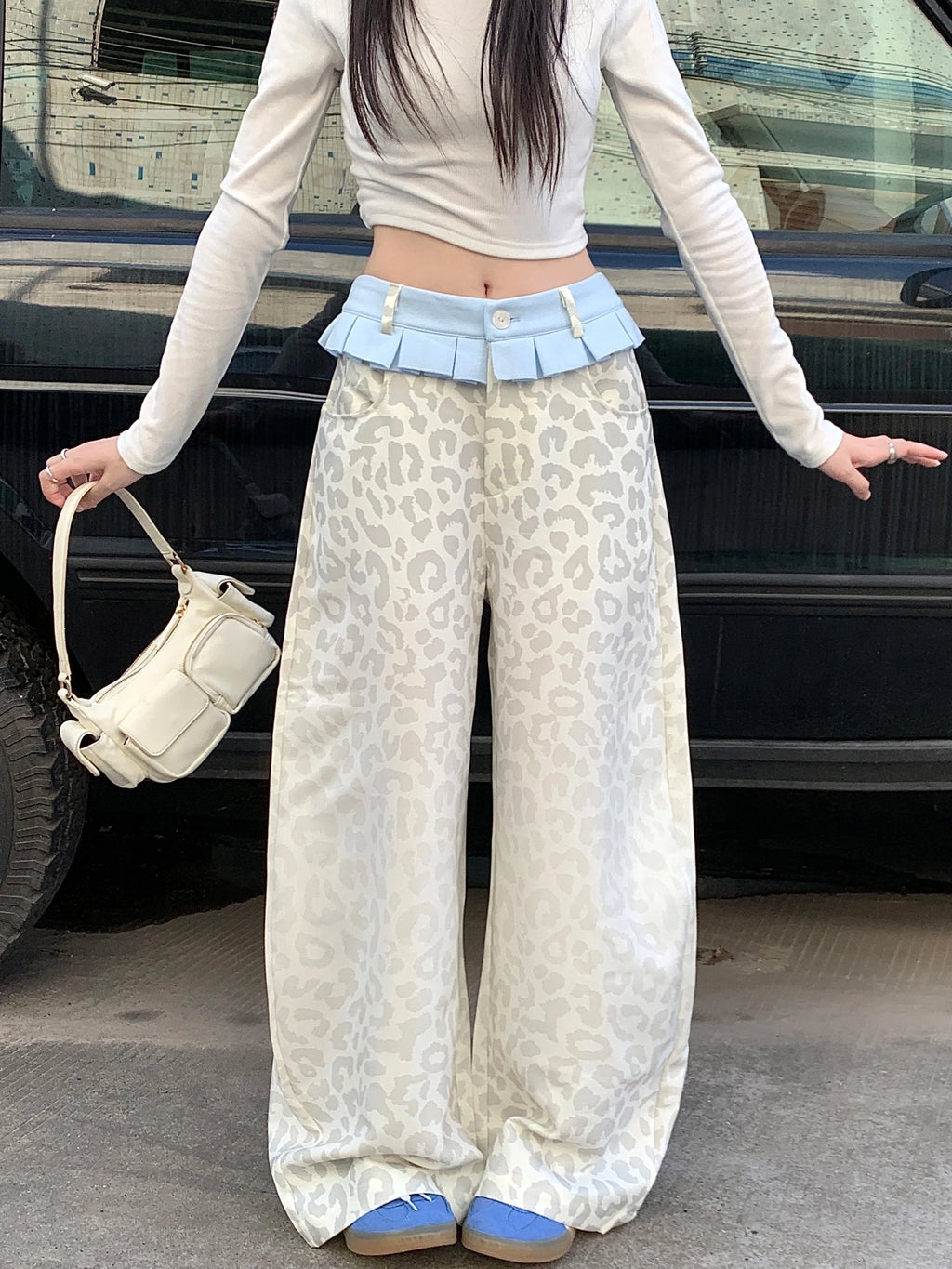 Beige Leopard Print Y2K Baggy Jeans