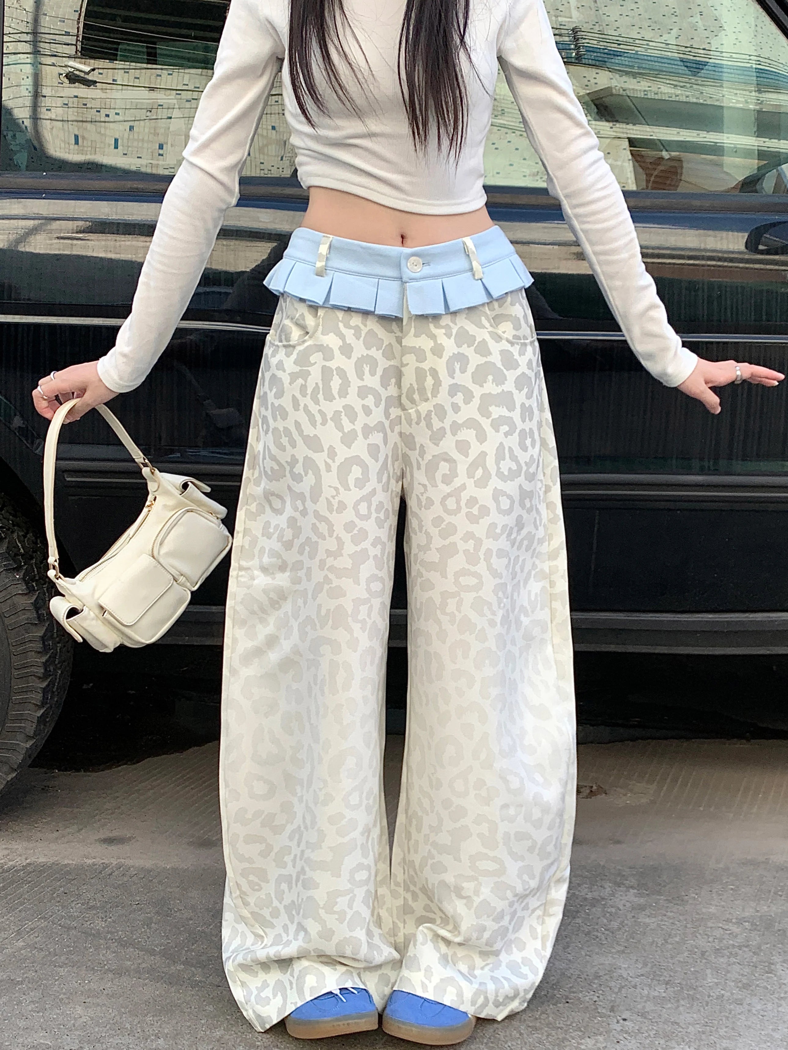 Beige Leopard Print Y2K Baggy Jeans
