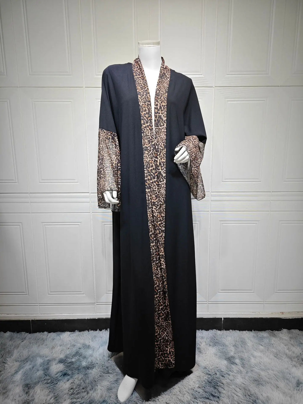 M&T Wear - Leopard Print Chiffon Open Abaya with Zipper