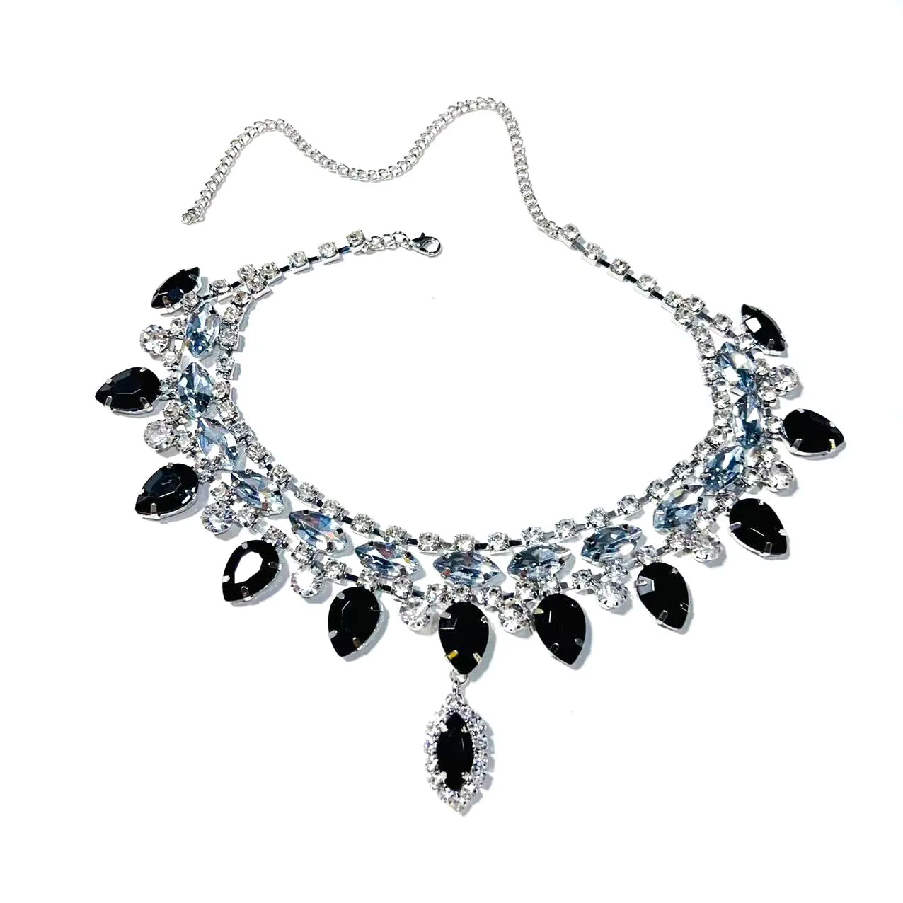 M&T Wear - Black Water Droplet Rhinestone Choker Necklace