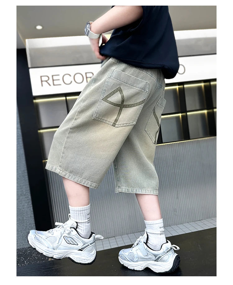 M&T Wear - Boys’ Stylish Mid-Calf Denim Capri Shorts