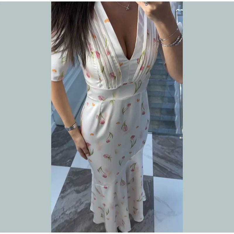 Vintage Polka Dot Puff-Sleeve Maxi Dress
