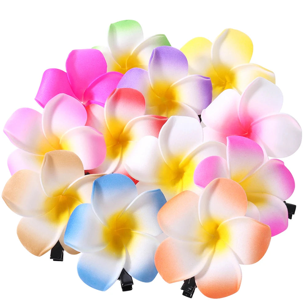 M&T Wear - 12pcs Hawaiian Plumeria Flower Hair Clips Set