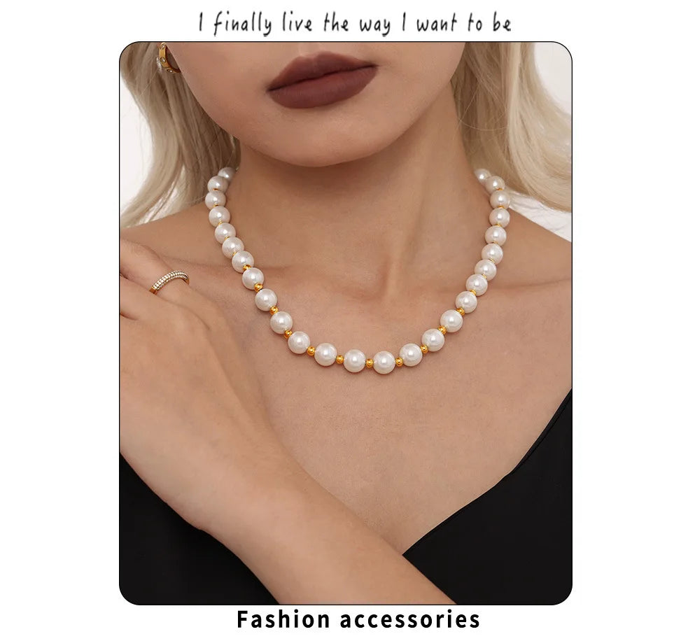 M&T Wear - White Shell Beaded Clavicle Necklace for Women