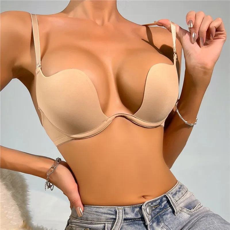 M&T Wear - Push Up Bra Backless Women Bras Low Cut Sexy Plunge Brassiere Open Back Wedding Underwear Invisible Seamless Deep U Lingerie - M&T Wear