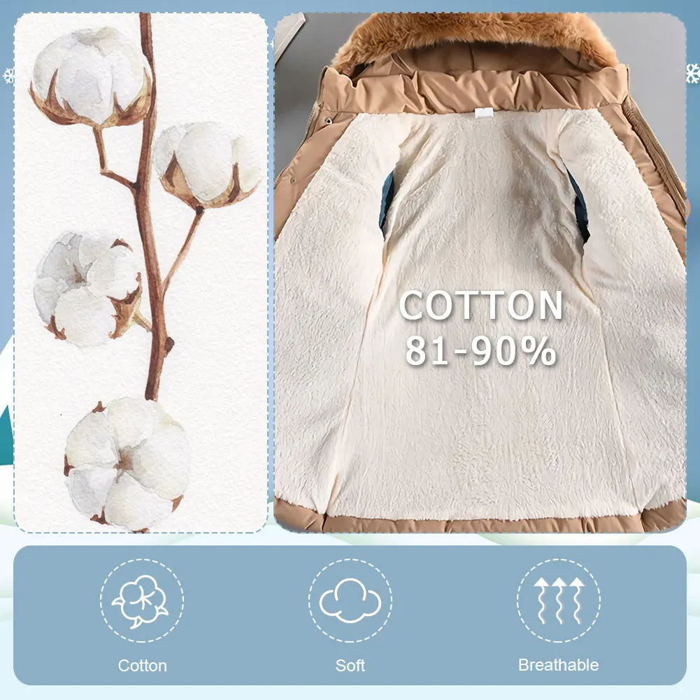 M&T Wear - Children's Winter Jacket Thick Warm Fur Collar Hood Beads Elastic Waist Teens Girls Down Coat,Fashion Windproof Kids Overcoat - M&T Wear