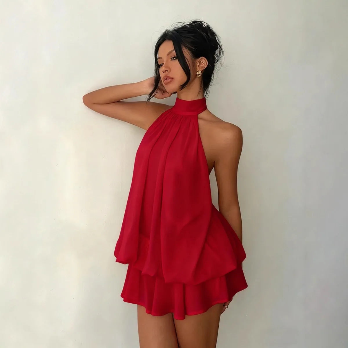 Women's Halter Neck Backless Tie-Front Dress
