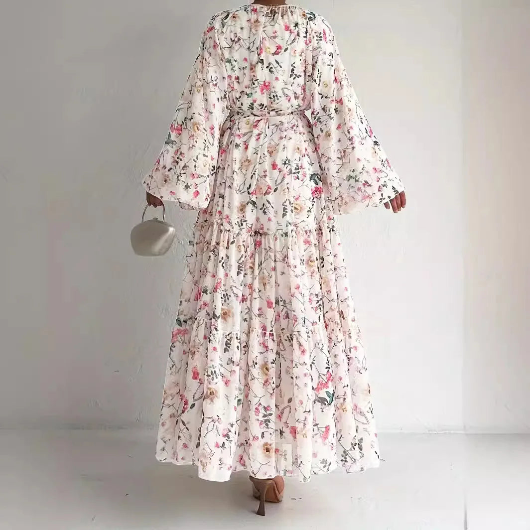 M&T Wear -  Floral Chiffon Abaya plus Dress with Belt