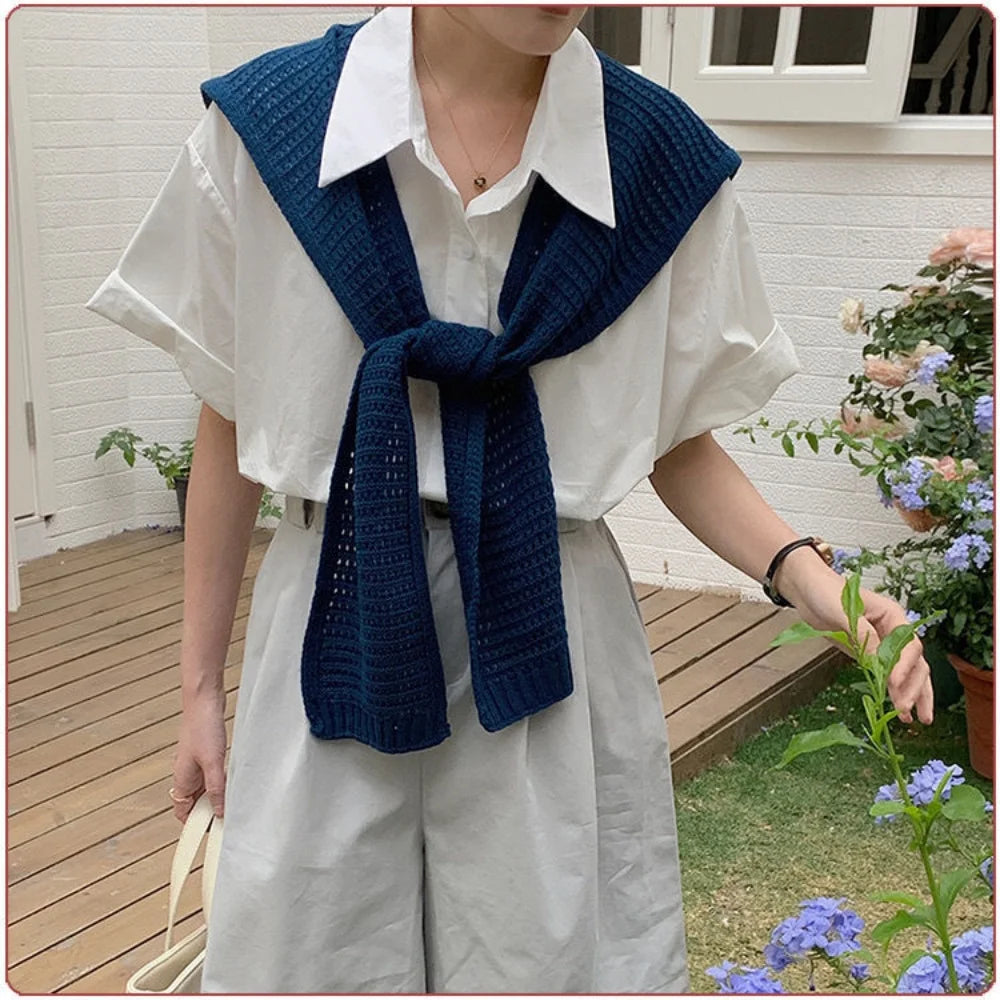 M&T Wear - Korean Knitted Shawl Winter Air Conditioning Fake Collar Neck Guard Knit Thin Knotted Cape Shoulder Warm Scarf For Women - M&T Wear