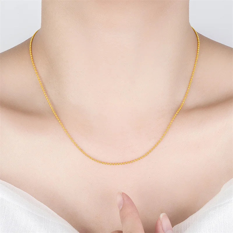 M&T Wear – 18K Gold Light Bead Necklace with Sterling Silver Chain