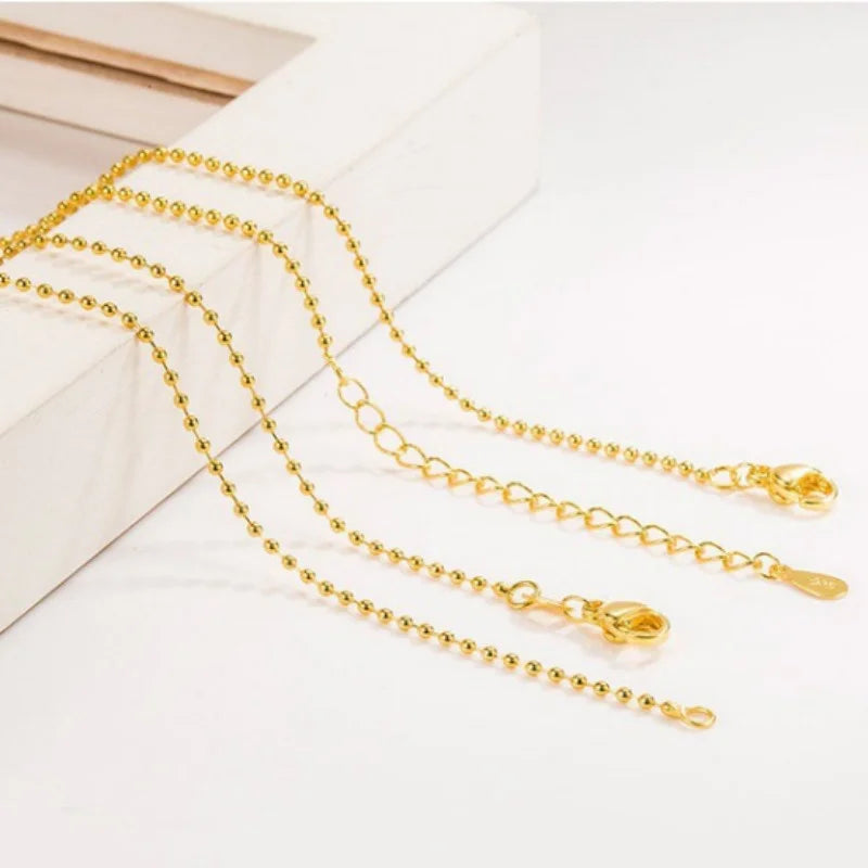M&T Wear – 18K Gold Light Bead Necklace with Sterling Silver Chain